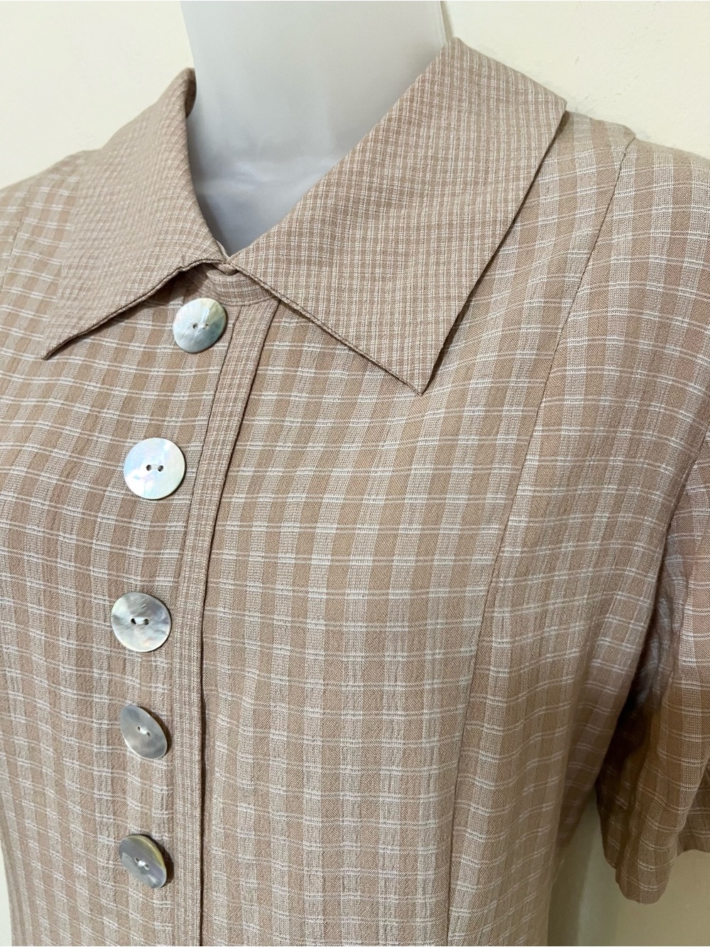 Vintage 90’s Sophia Rose 12 Gingham Dress Modest Chic Button Cottage Retro Tan - Picture 5 of 9